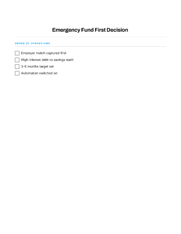 Emergency Fund First Decision — Money template