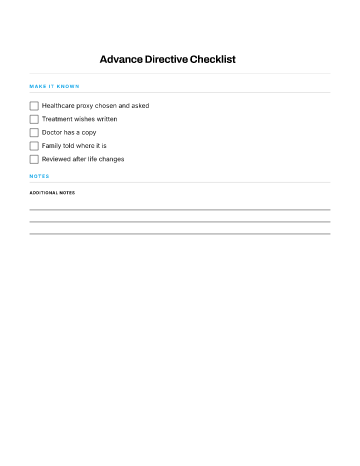 Advance Directive Checklist — End-of-Life Planning template
