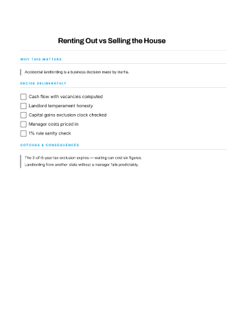 Renting Out vs Selling the House — Big Purchases template