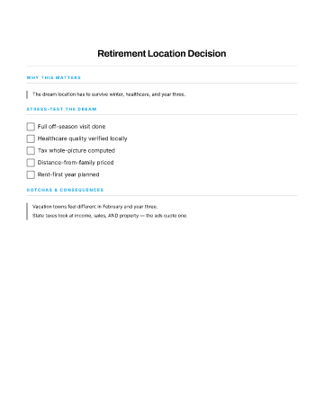 Retirement Location Decision — End-of-Life Planning checklist template