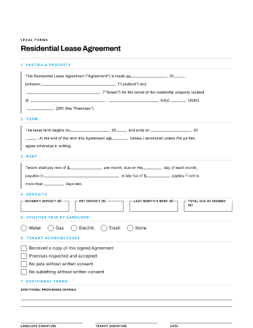 Residential Lease Agreement — Leases & Rentals template
