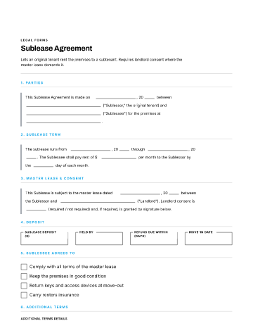 Sublease Agreement — Leases & Rentals template