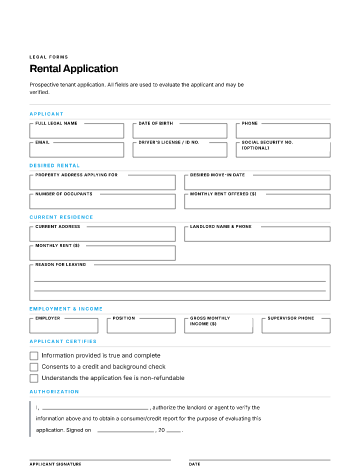 Rental Application — Leases & Rentals form template