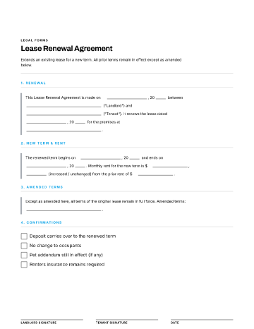 Lease Renewal Agreement — Leases & Rentals template