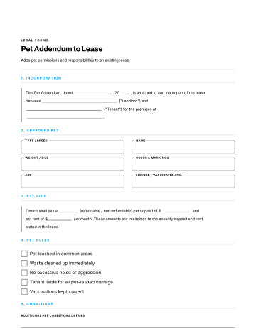Pet Addendum — Leases & Rentals template