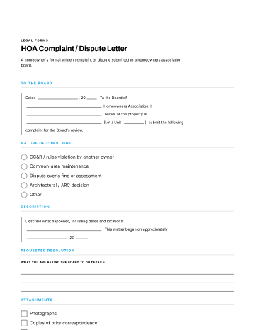 HOA Complaint / Dispute Letter — Property & Homeownership template