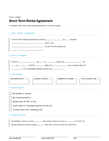 Short-Term Rental Agreement — Leases & Rentals template