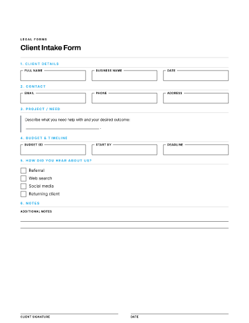 Client Intake Form — Business Operations & Sales form template