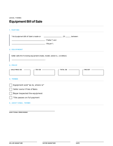 Equipment Bill of Sale — Business Operations & Sales template