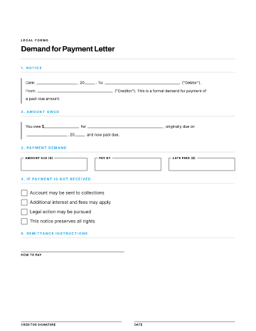 Demand for Payment Letter — Lending & Debt form template