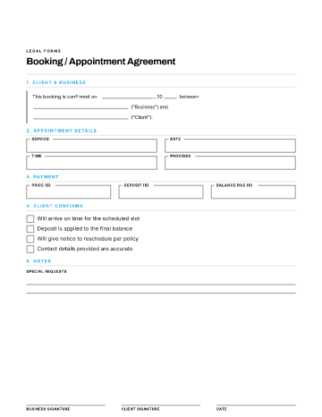 Booking / Appointment Agreement — Customer & Client template