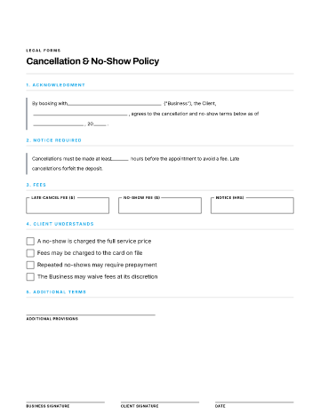 Cancellation & No-Show Policy — Customer & Client template