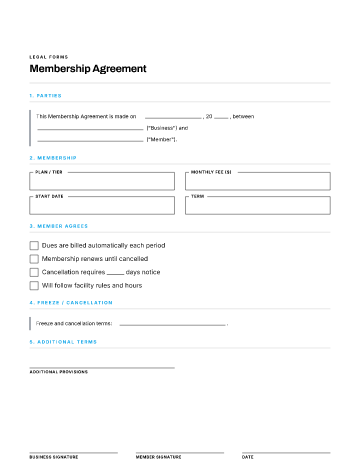 Membership Agreement — Customer & Client template