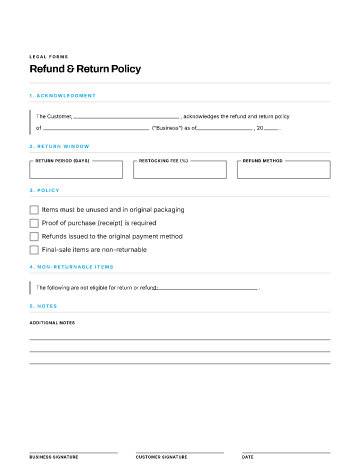 Refund & Return Policy — Customer & Client form template