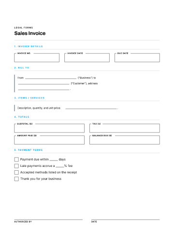 Sales Invoice — Customer & Client form template