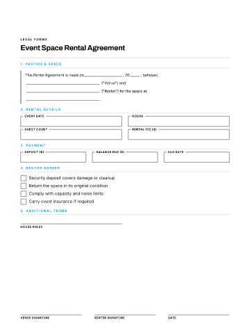 Event Space Rental Agreement — Customer & Client form template