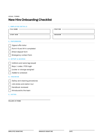 New Hire Onboarding Checklist — Employees & HR template