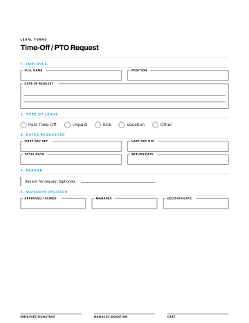 Time-Off / PTO Request — Employees & HR form template