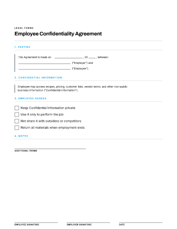 Employee Confidentiality Agreement — Employees & HR template