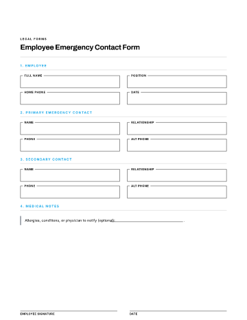 Employee Emergency Contact Form — Employees & HR form template