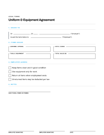 Uniform & Equipment Agreement — Employees & HR form template