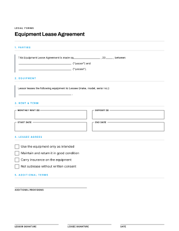 Equipment Lease Agreement — Business Operations & Sales template