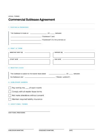 Commercial Sublease Agreement — Business Operations & Sales form template