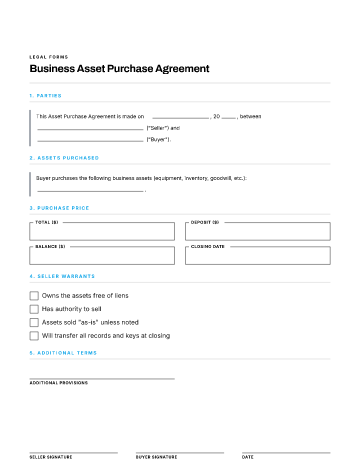 Business Asset Purchase Agreement — Business Operations & Sales form template
