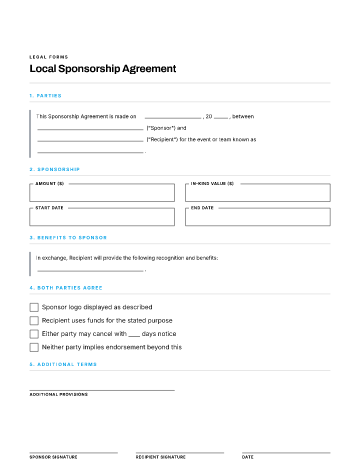 Local Sponsorship Agreement — Business Operations & Sales form template