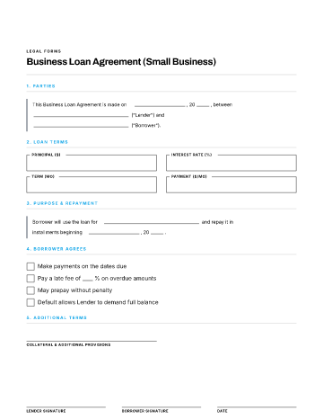 Business Loan Agreement (Small Business) — Business Operations & Sales form template