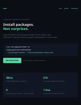 pkgd — terminal landing — Devtools html5 landing page template