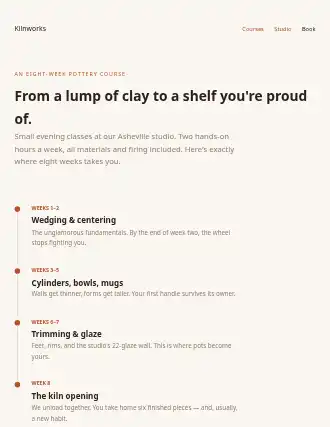 Kilnworks — timeline landing — Local-Business template