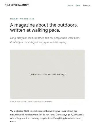 FIELD NOTES QUARTERLY — editorial landing — Publishing html5 landing page template
