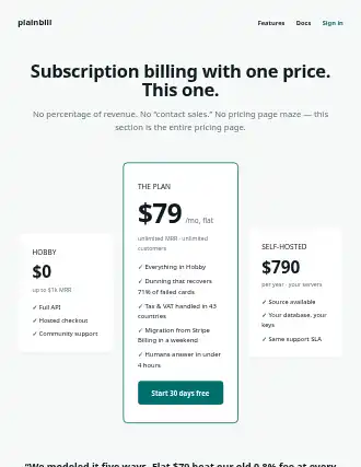 plainbill — pricing-led landing — Saas html5 landing page template