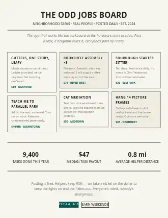 THE ODD JOBS BOARD — classified-columns landing — Marketplace template