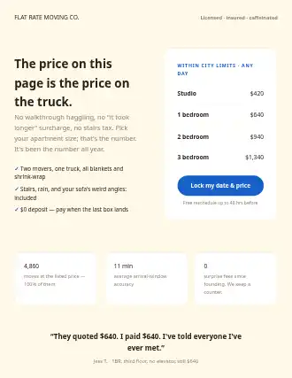 FLAT RATE MOVING CO. — price-card-hero landing — Local-Service html5 landing page template