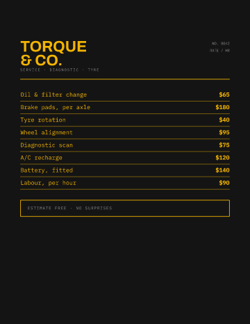 Torque & Co. — Menu — Auto Repair form template