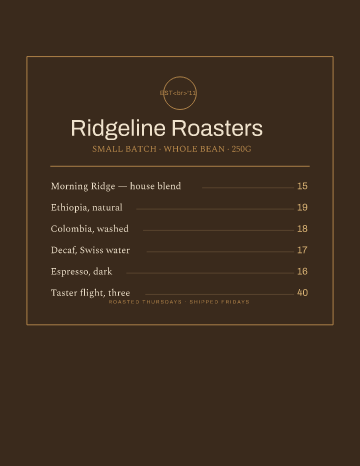 Ridgeline Roasters — Menu — Coffee Roaster form template