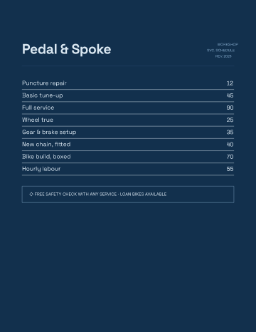 Pedal & Spoke — Menu — Bike Repair form template