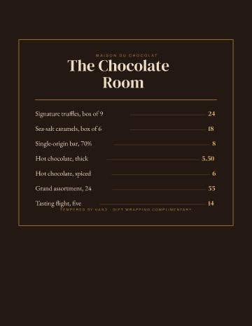 The Chocolate Room — Menu — Chocolatier form template