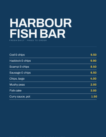 Harbour Fish Bar — Menu — Fish & Chips form template