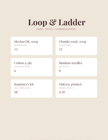 Loop & Ladder — Menu — Yarn Shop form template
