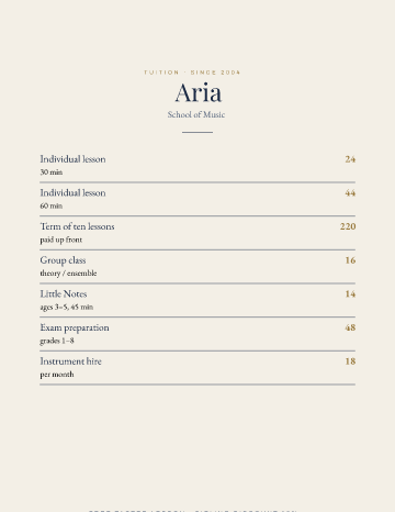 Aria — Menu — Music School form template
