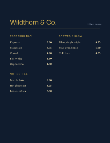 Wildthorn & Co. — Menu — Café template