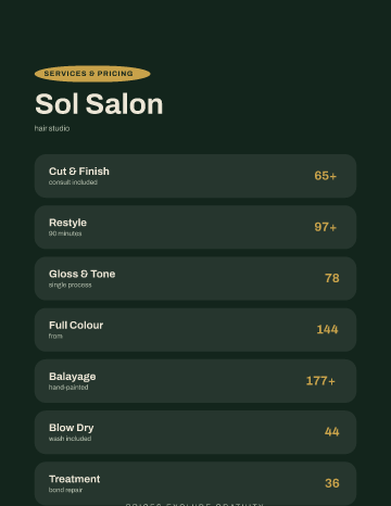 Sol Salon — Menu — Salon template