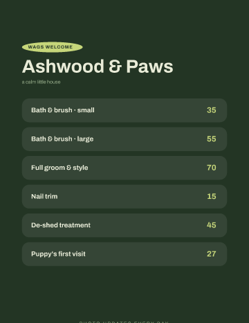 Ashwood & Paws — Menu — Pet Grooming template