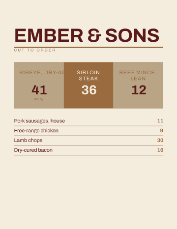 Ember & Sons — Menu — Butcher form template
