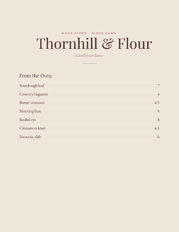 Thornhill & Flour — Menu — Bakery template