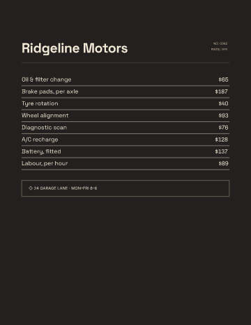 Ridgeline Motors — Menu — Auto Repair template