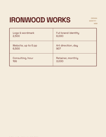 Ironwood Works — Menu — Creative Studio template